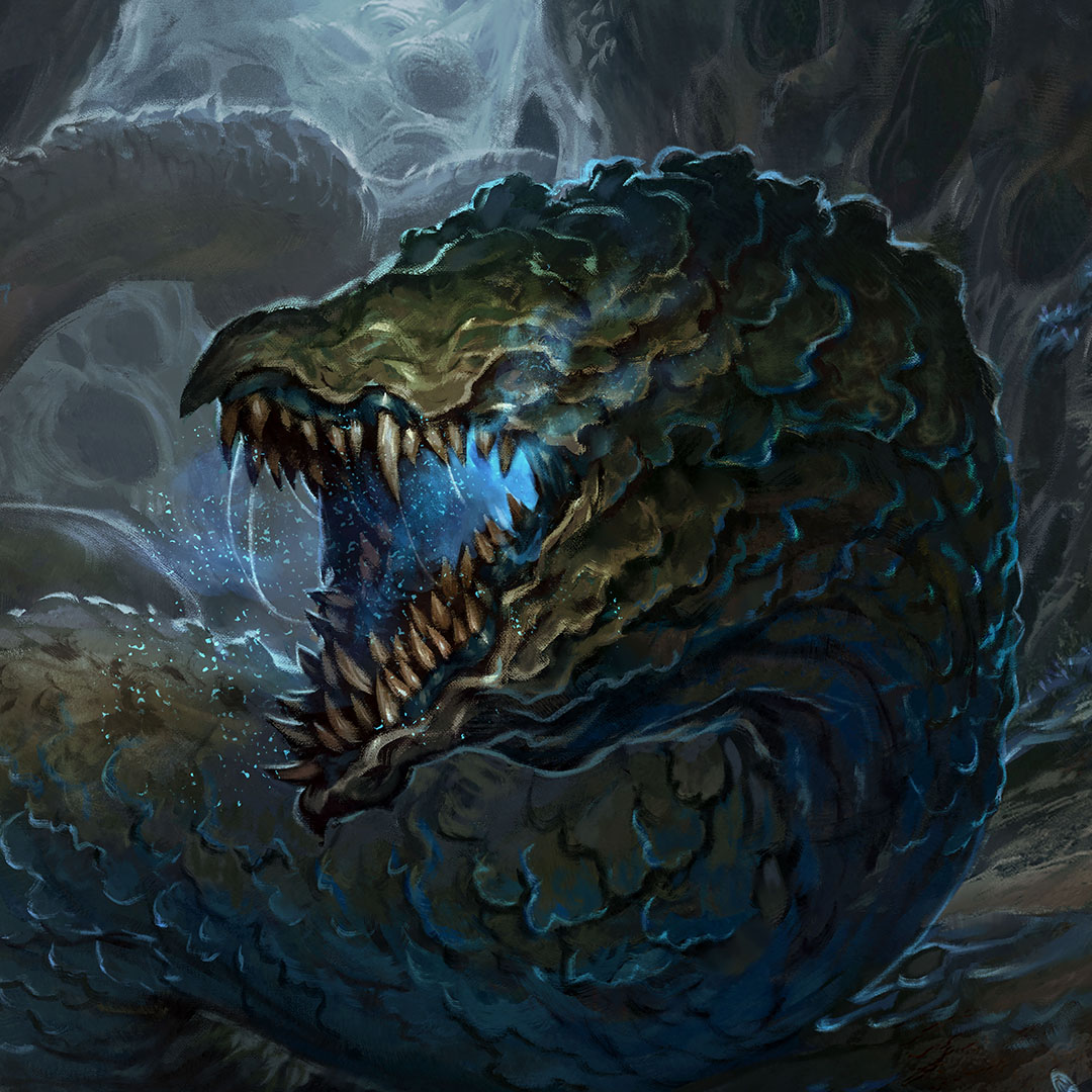 Fungal wyrm glowing in the darkness of Hezurbarrena